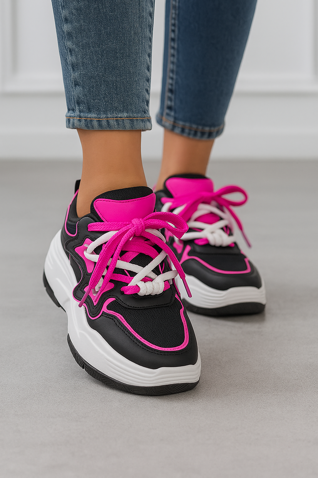 Détail semelle blanche baskets sport femme rose